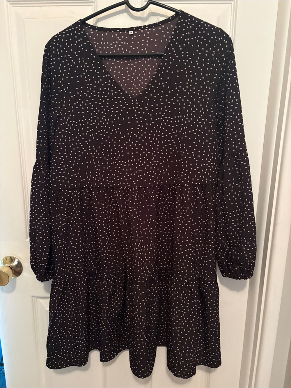 Black Polka Dot V-Neck Tiered Dress